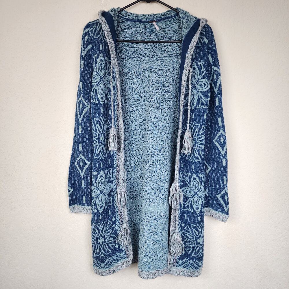 Free People Blue Tassel Cardigan Sweater